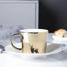 Carregar imagem no visualizador da galeria, Creative Coffee Mug with Tray Cup Plating Mirror Reflection Cup Mug Ceramic Coffee Cup and Saucer Set Travel Stirrer Funny Mugs