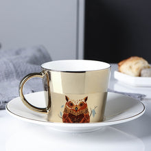 Carregar imagem no visualizador da galeria, Creative Coffee Mug with Tray Cup Plating Mirror Reflection Cup Mug Ceramic Coffee Cup and Saucer Set Travel Stirrer Funny Mugs