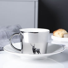 Carregar imagem no visualizador da galeria, Creative Coffee Mug with Tray Cup Plating Mirror Reflection Cup Mug Ceramic Coffee Cup and Saucer Set Travel Stirrer Funny Mugs