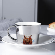 Carregar imagem no visualizador da galeria, Creative Coffee Mug with Tray Cup Plating Mirror Reflection Cup Mug Ceramic Coffee Cup and Saucer Set Travel Stirrer Funny Mugs