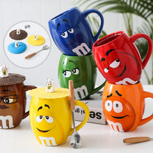 Carregar imagem no visualizador da galeria, Cute expression coffee mugs ceramic tea cups and mugs cartoon mark with cover spoon funny lovers creative drinkware