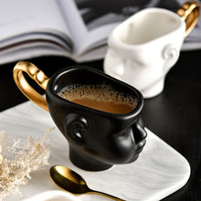 Carregar imagem no visualizador da galeria, coffee mugs ceramic cups creative white and black people coffee cups with gold handle couples mugs for milk tea gifts funny mugs