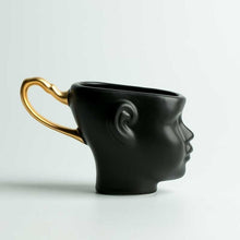Carregar imagem no visualizador da galeria, coffee mugs ceramic cups creative white and black people coffee cups with gold handle couples mugs for milk tea gifts funny mugs