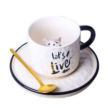 Carregar imagem no visualizador da galeria, 280ml cute cat ceramic mugs 3D creative coffee mug funny coffee cup with saucer Korean style cat milk cup Spoon Included