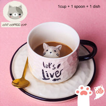Carregar imagem no visualizador da galeria, 280ml cute cat ceramic mugs 3D creative coffee mug funny coffee cup with saucer Korean style cat milk cup Spoon Included