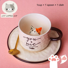 Carregar imagem no visualizador da galeria, 280ml cute cat ceramic mugs 3D creative coffee mug funny coffee cup with saucer Korean style cat milk cup Spoon Included