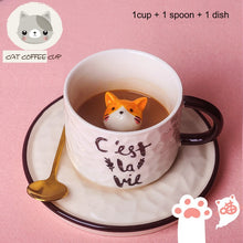 Carregar imagem no visualizador da galeria, 280ml cute cat ceramic mugs 3D creative coffee mug funny coffee cup with saucer Korean style cat milk cup Spoon Included