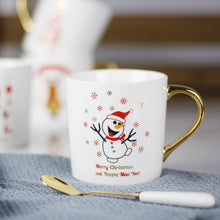 Carregar imagem no visualizador da galeria, 12oz Funny Unique Christma Santa Claus pattern Ceramic Coffee Mug With Gold Handle Gifts Porcelain Tea Milk Cup For Kids