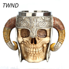 Carregar imagem no visualizador da galeria, Double claw skull coffee mugs knight's helmet funny drinking tea milk cup double stainless steel water drinkware 15
