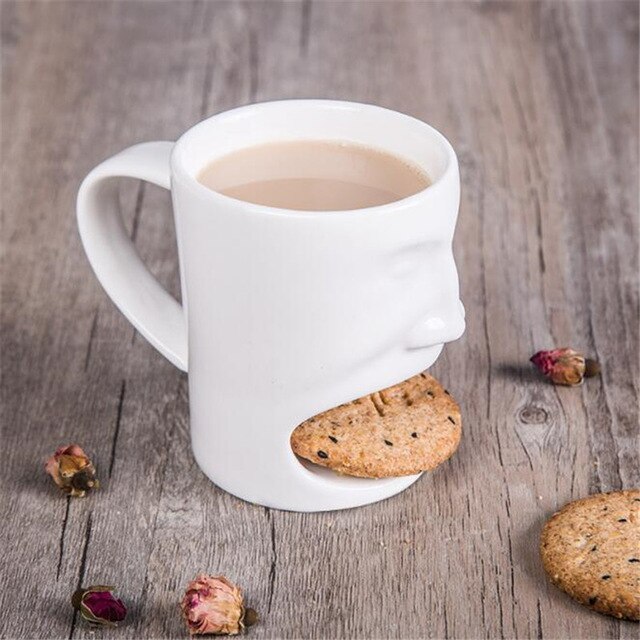 Coffee Cup Creative Coffee Mug With Biscuit Cookie Dessert Pocket Funny Mug Ceramic Mugs Tea Cup Drinkware
