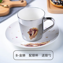 Carregar imagem no visualizador da galeria, Ins Mirror Reflection Cup Coffee mug Picasso Ceramic Coffee Cup and Saucer Set lion Funny Mugs for Friend Birthday Best Gift
