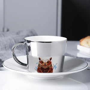 Creative Coffee Mug with Tray Cup Plating Mirror Reflection Cup Mug Ceramic Coffee Cup and Saucer Set Travel Stirrer Funny Mugs