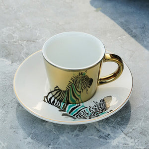 Creative Coffee Mug with Tray Cup Plating Mirror Reflection Cup Mug Ceramic Coffee Cup and Saucer Set Travel Stirrer Funny Mugs