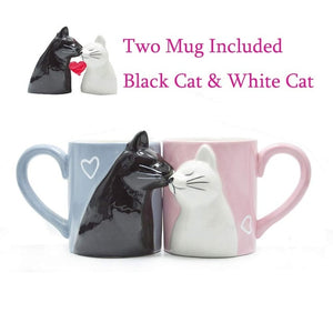 2-PCS Kiss Cat Coffee Couple Handmade Mug, Funny Tea Ceramic cup set for Bride and Groom, Matching Gift for Engagement Wedding