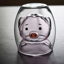 Carregar imagem no visualizador da galeria, 250ML cartoon pig double-layer glass cute animal coffee mug double-layer anti-scalding milk Breakfast cup funny mugs

