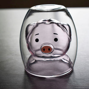 250ML cartoon pig double-layer glass cute animal coffee mug double-layer anti-scalding milk Breakfast cup funny mugs