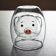 Carregar imagem no visualizador da galeria, 250ML cartoon pig double-layer glass cute animal coffee mug double-layer anti-scalding milk Breakfast cup funny mugs
