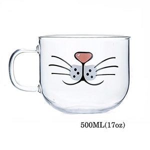 Cat Beard Glass Mug,Lovely,Funny,cute cat mug,Cat Coffee Milk Tea cup,heat and cold Resistant(17oz)
