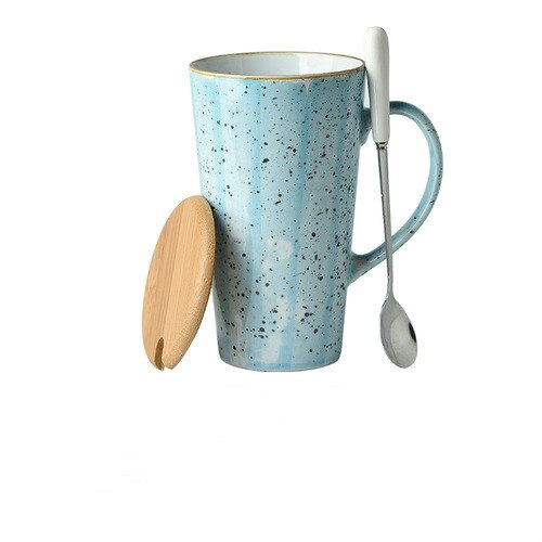 Ink style fashion couple cup large capacity household coffee cup simple ceramic cup drinking cup funny cup with cover and spoon