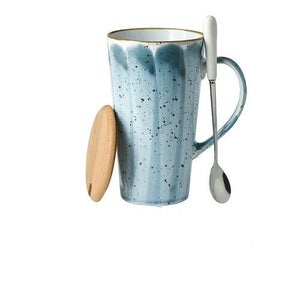 Ink style fashion couple cup large capacity household coffee cup simple ceramic cup drinking cup funny cup with cover and spoon