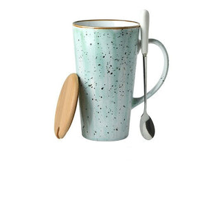 Ink style fashion couple cup large capacity household coffee cup simple ceramic cup drinking cup funny cup with cover and spoon