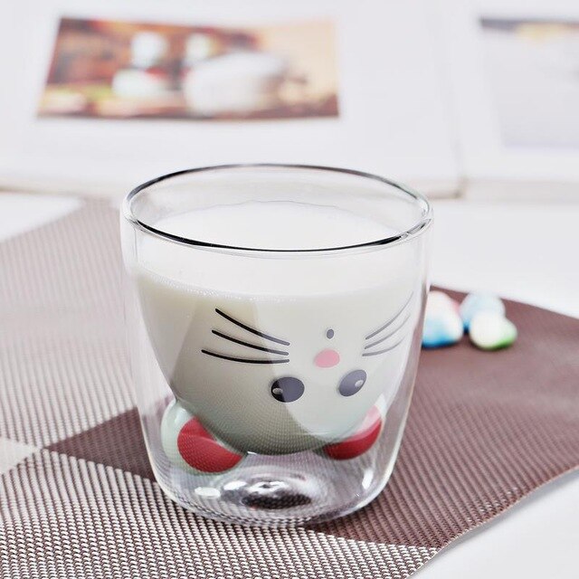 Creative mouse double glass coffee mug cute mole anti-scalding glass funny mugs Children's milk breakfast mug Ladies cute cup