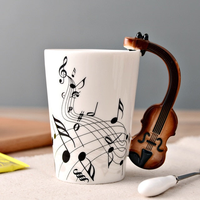 Coffee Mug Cup 250ml Music Violin Funny Ceramic Mug Creative Coffee Cup Cute Cup Eco Friendly Mugs for Tea Breakfast Milk Mugs