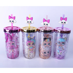 LOL Surprise Doll Mug Sequin Solid Color Double Plastic Water Cup 300-400ml Cute Cup  Funny Mugs