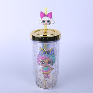 LOL Surprise Doll Mug Sequin Solid Color Double Plastic Water Cup 300-400ml Cute Cup  Funny Mugs