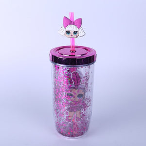 LOL Surprise Doll Mug Sequin Solid Color Double Plastic Water Cup 300-400ml Cute Cup  Funny Mugs