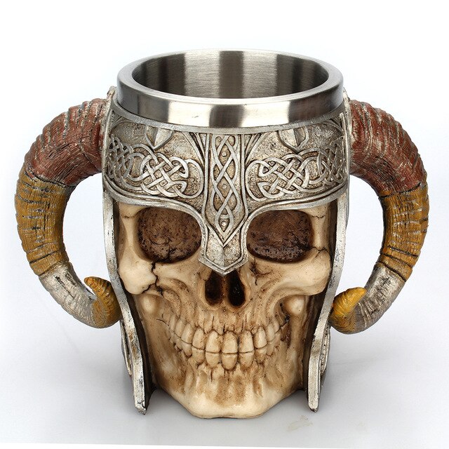 Double claw skull coffee mugs knight's helmet funny drinking tea milk cup double stainless steel water drinkware 15